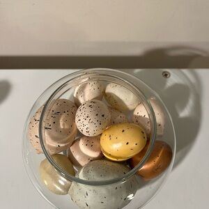Glass Jar with Decorative Faux Eggs Quail Spotted